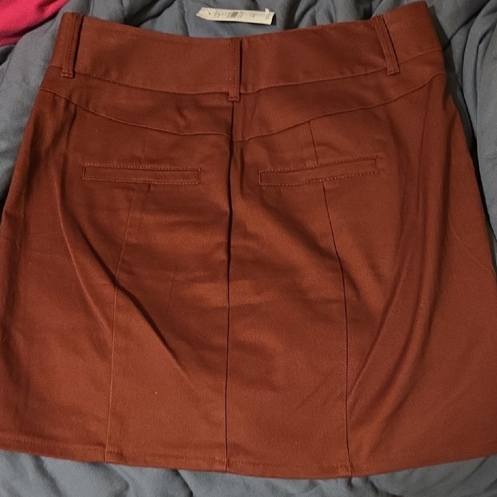 LOFT Rust-Brown Button-Front Mini Skirt - Picture 5 of 6